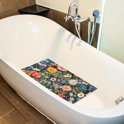 Shower Mat Non Slip 26.8 x 15.1 Inches, Colored Flowers Bathtub Mat Shower - Image 5