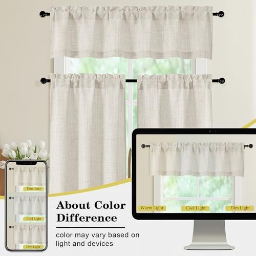 Natural Valances for Windows, Light Filtering Faux Linen Textured Small Short - Image 7