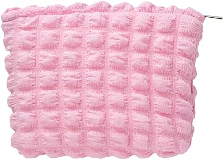 Flat Makeup Bag for Women, Zipper Cosmetic Pouch for Purse, Bubble Candy Pink by PAZIMIIK