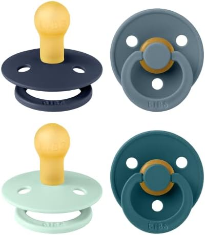BIBS Pacifiers - Colour 4 Pack | Round Nipple Baby Pacifier | BPA Free Natural by BIBS