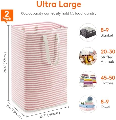 Lifewit 80L Large Laundry Baskets, 2 Pack, Reinforced Handles - Image 4