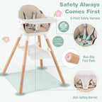 BABY JOY High Chair, 6 in 1 Convertible Wooden Highchair - Image 5