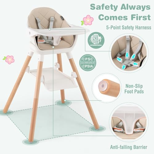BABY JOY High Chair, 6 in 1 Convertible Wooden Highchair - Image 5