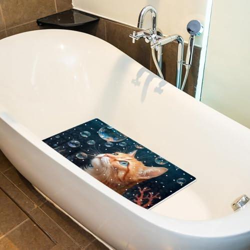 Shower Mat Non Slip 26.8 x 15.1 Inches, Underwater Cat Ocean Bathtub Mat Shower - Image 5