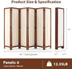 Wood Room Divider Panel with Linen Fabric, Boho Folding Privacy Screen 67" - Image 2