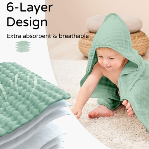 Yoofoss Hooded Baby Bath Towels 2 Pack 100% Muslin Organic Cotton - Image 3