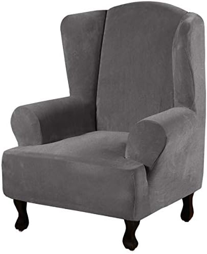H.VERSAILTEX Wingback Chair Covers Velvet Plush Wing Chair Slipcover 1 Piece by HVERSAILTEX