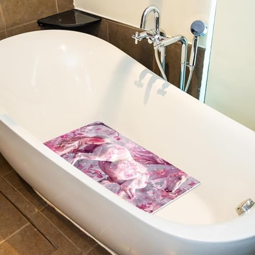 Shower Mat Non Slip 26.8 x 15.1 Inches, Horse Flowers Bathtub Mat Shower Stall - Image 5