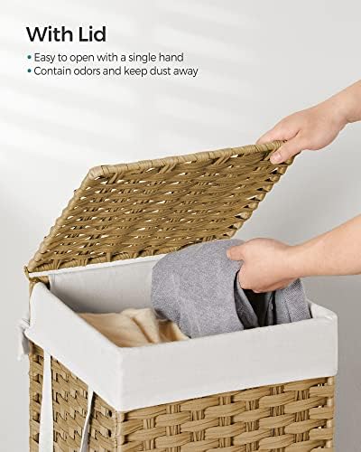 SONGMICS Laundry Hamper with Lid, 17.2 Gallon Synthetic Rattan Clothes Laundry - Image 3
