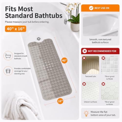 Yimobra Non Slip Bathtub Mat 40x16, Extra Long Bath Mat - Image 2