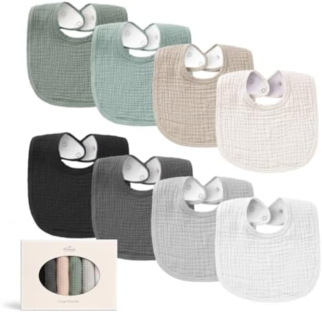 Konssy 8-Pack Muslin Baby Bibs, Adjustable Fit by Konssy