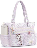 WOBAGMEN Teacher Tote Bag for Women, Quilted Floral Laptop Work Tote by WOBAGMEN