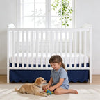 Shunjie.Home Scallop Edge Crib Skirt Navy Blue, 100% Egyptian Cotton 400 Thread - Image 5