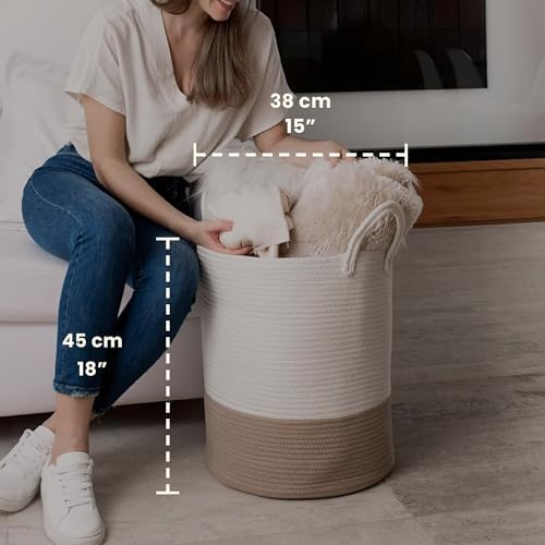 OrganiHaus Tall Cotton Rope Laundry Basket & Hamper, Blanket Storage 52L - Image 2
