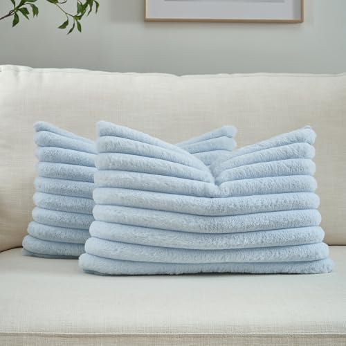 FUTEI Pack of 2 Faux Fur Throw Pillow Covers 12x20 Inch, Light Blue by FUTEI