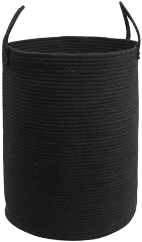 Woven Cotton Rope Laundry Basket Hamper 16" x 22" Large Black by JUNBOLE