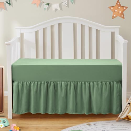 SiinvdaBZX 2-Piece Set Ruffled Crib Skirt & Crib Sheet, Sage Green by SiinvdaBZX