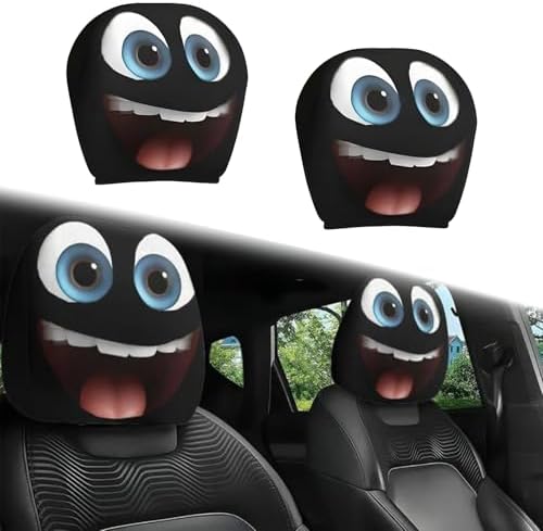 2PCS Funny Cartoon Car Headrest Covers, Cute Funny Cartoon Eyes Car Seat Head by SSFUN