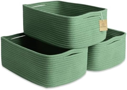 Woven Rope Baskets for Organizing, 3 Pack, 15.5 x 11 x 5.5" Storage Bins by NaturalCozy