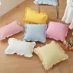 Set of 2 Light Blue and White Ruffle Throw Pillow Covers 18x18 Inch, Gingham - Image 6