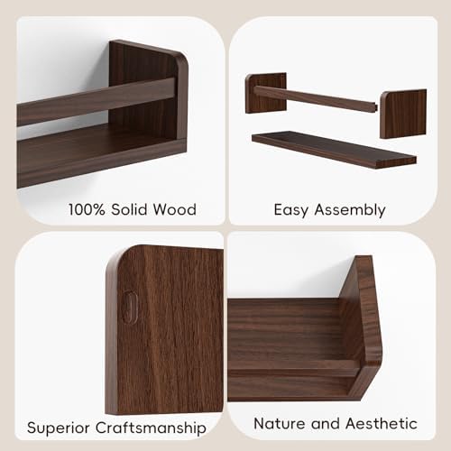 Floating Wall Nursery Book Shelves, 16.5 Inch, Walnut Color - Image 6