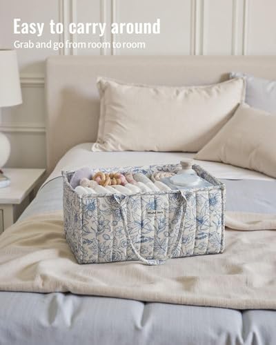 Quilted Fabric Storage Basket Floral Baby Diaper Caddy Quilted Basket Organizer - Image 6