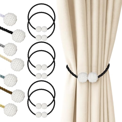 Hion Magnetic Curtain Tiebacks Black 6pcs, Curtain Holdbacks Hooks Holders by Hion