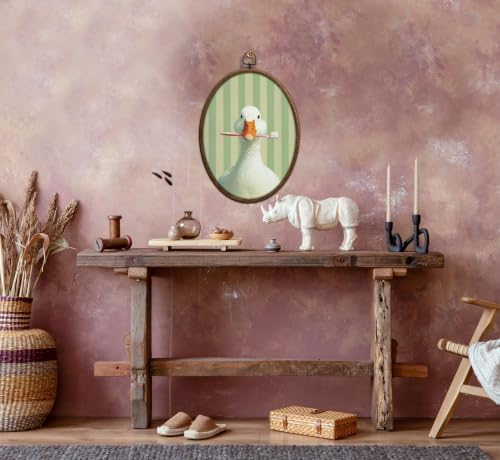 Silly Goose Bathroom Decor, Sage Green Stripe Oval wall Art, Waterproof - Image 3