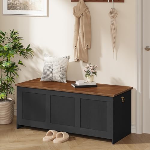 HOOBRO Storage Bench, 43.3" Retro Wooden Storage Chest, Wooden Storage Trunk - Image 5