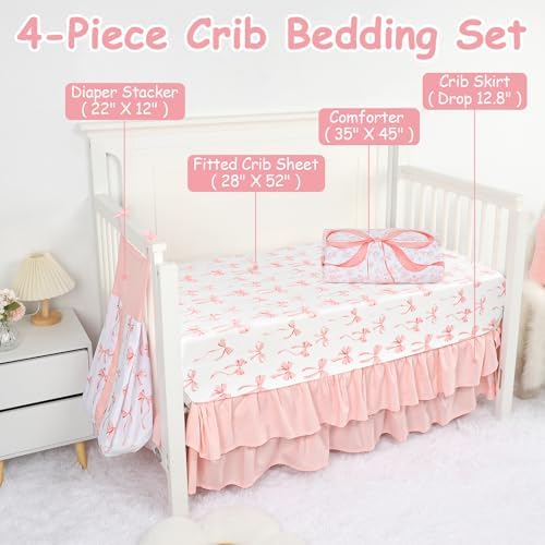 Crib Bedding Set for Baby Girls and Boys, 4 Piece Infant Nursery Bedding Sets - Image 7