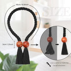 NICEEC 2 Pack Wooden Ball Magnetic Curtain Tiebacks Boho Home Decor Drape Tie - Image 4