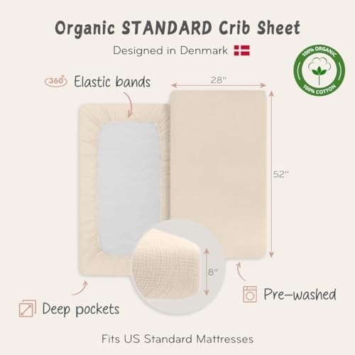 Crib Sheets, 100% Organic Cotton Muslin, Fitted 28"x52" Standard - Image 3