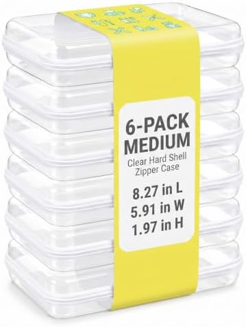6 Pack Clear Hard Shell Zipper Case, Water-Resistant Travel Toiletry Bag by Unknown