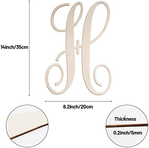 Cursive Wooden Letters H for Wall Decor Large Wood Monogram Letters 14 Inch - Image 2