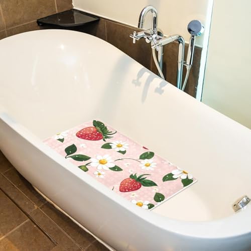 Bathtub Mat Non Slip 26.8x15.1In, Daisy Strawberry Bath Mat - Image 5