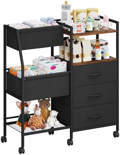 Somdot Baby Diaper Caddy Organizer, 3-Tier Rolling Cart by Somdot