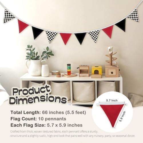 Boys Room Checkered Flag Banner 5.5Ft, Cars Room Decor - Image 6