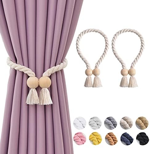 NICEEC 2 Pack Wooden Ball Magnetic Curtain Tiebacks Boho Home Decor Drape Tie by NICEEC