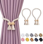 NICEEC 2 Pack Wooden Ball Magnetic Curtain Tiebacks Boho Home Decor Drape Tie by NICEEC