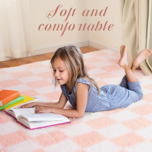 Super Soft Rug for Bedroom, 5x8 Ft Pink and White Area Rug Classic Checkered - Image 6