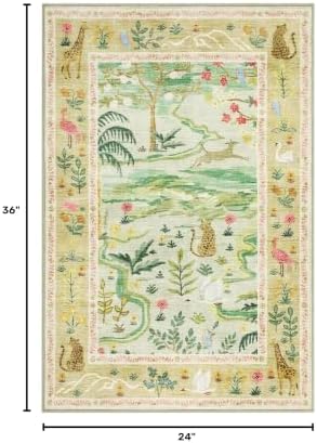 2x3 Washable Area Rug for Entryway Non Slip Safari Nursery Rug Green Kids Room - Image 2