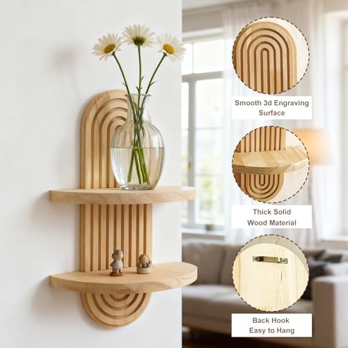 Artilady Boho Shelf Wall Decor, Solid Wood Floating Shelves Srorage Display - Image 4