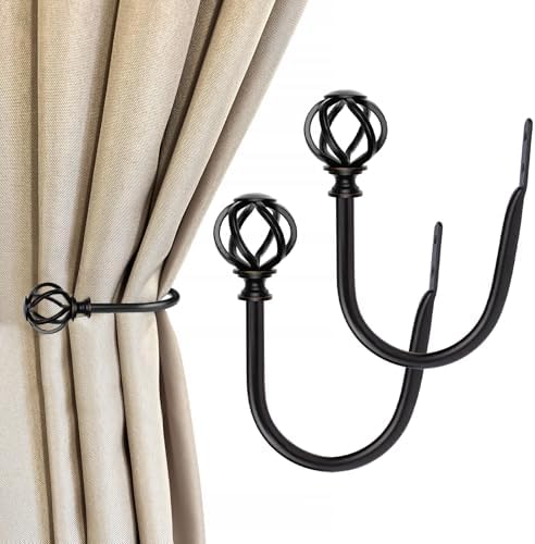 USFOOK Black Curtain Holdbacks, Decorative Drapery Tiebacks, 2 Pack/1 Pair by USFOOK
