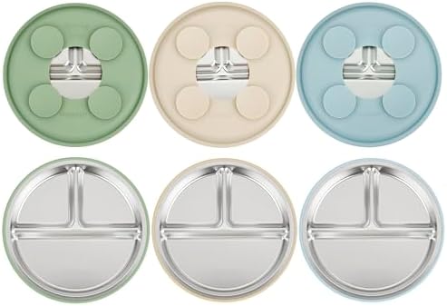 PandaEar 3 Pack Stainless Steel Baby Suction Plates, Divided Toddler Plate by PandaEar