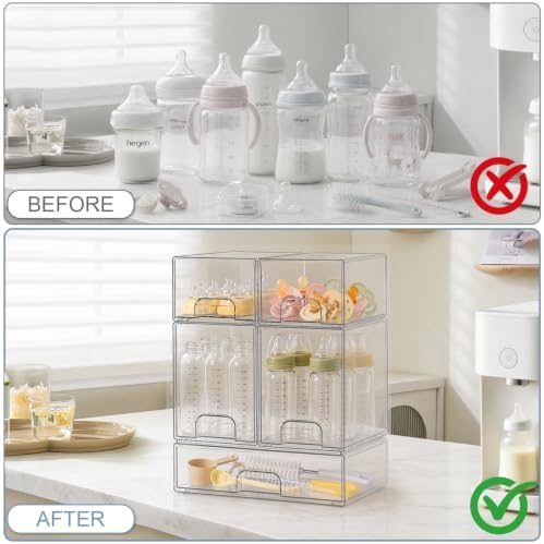 QRRICA Baby Bottle Organizer for Countertop, 5-Piece Stackable Clear Acrylic - Image 4