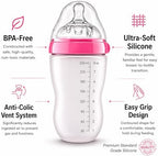 Silicone Baby Bottle with Handles, Anti-Colic Soft Nipple, BPA Free Infant - Image 5