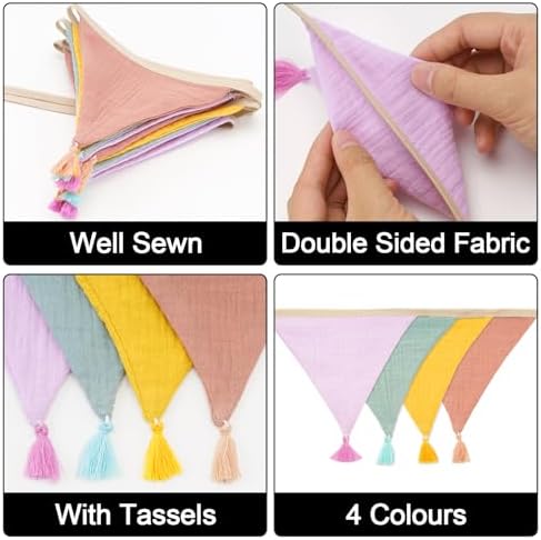 G2PLUS Cotton Fabric Bunting Banner, 9Ft Mixed Color Triangle Pennant Banner - Image 3