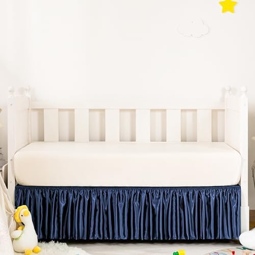 Navy Satin Crib Bed Skirt by Counfeisly