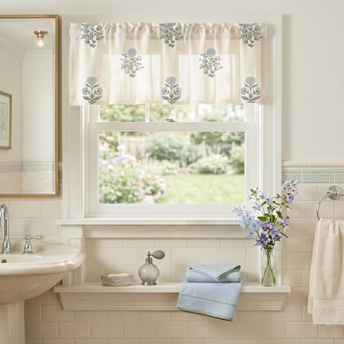 Floral Kitchen Valances for Windows, Farmhouse Linen Sheer Window Valance for - Image 2