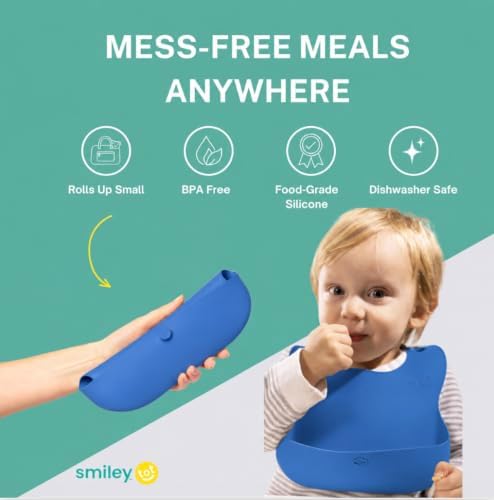 SmileyTot Silicone Baby Bib, Roll-Up Travel Feeding Bib - Image 3